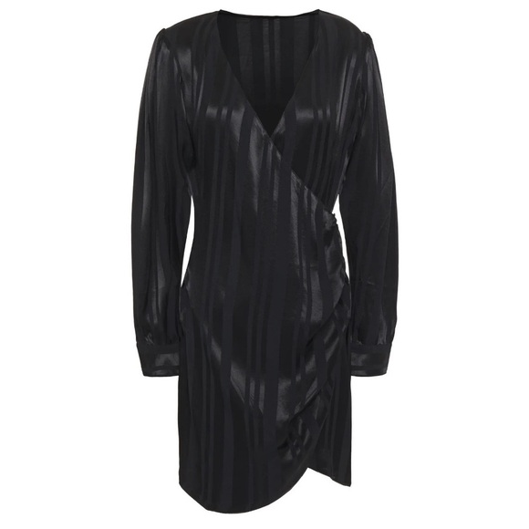 Anine Bing | Penelope Striped Satin Jacquard Mini Wrap Dress Size XS NEW Black - Picture 13 of 14
